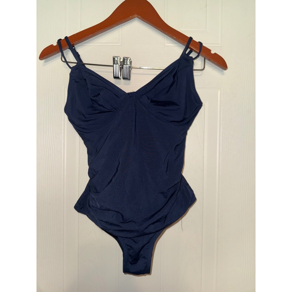 JETS Australia by Jessika‎ Allen Navy Blue Ruched One Piece Swimsuit Size 6 USA